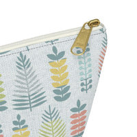 Stamped Leaves Accessory Pouch w T-bottom in Aqua